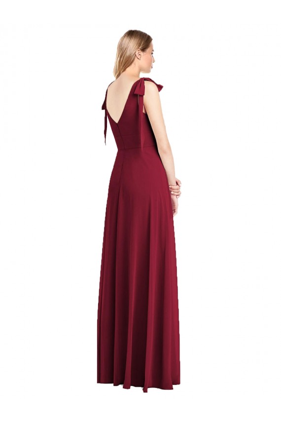 Soft Chiffon V-Back Long V-Neck Coral Trumpet Bridesmaid Dress Sudbury