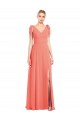 Soft Chiffon V-Back Long V-Neck Coral Trumpet Bridesmaid Dress Sudbury