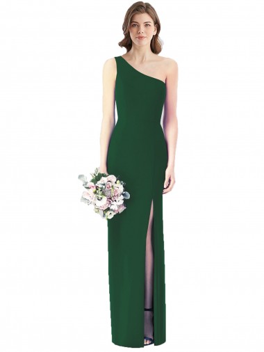 Soft Chiffon Long One Shoulder Dark Green Trumpet Bridesmaid Dress Sudbury