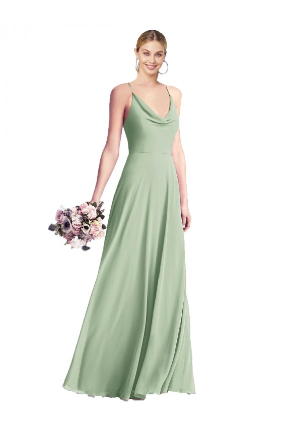 Chiffon V-Back Long Spaghetti Straps A-Line Bridesmaid Dress / Evening Dress Sudbury
