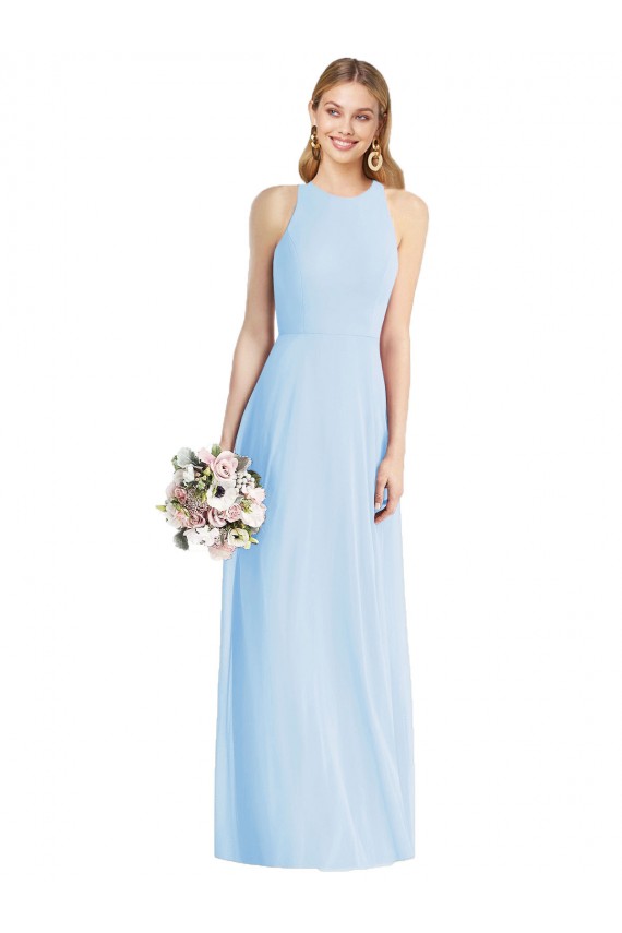 Soft Chiffon Long Halter Neck Trumpet Semi Formal Evening Dress / Bridesmaid Dress Sudbury