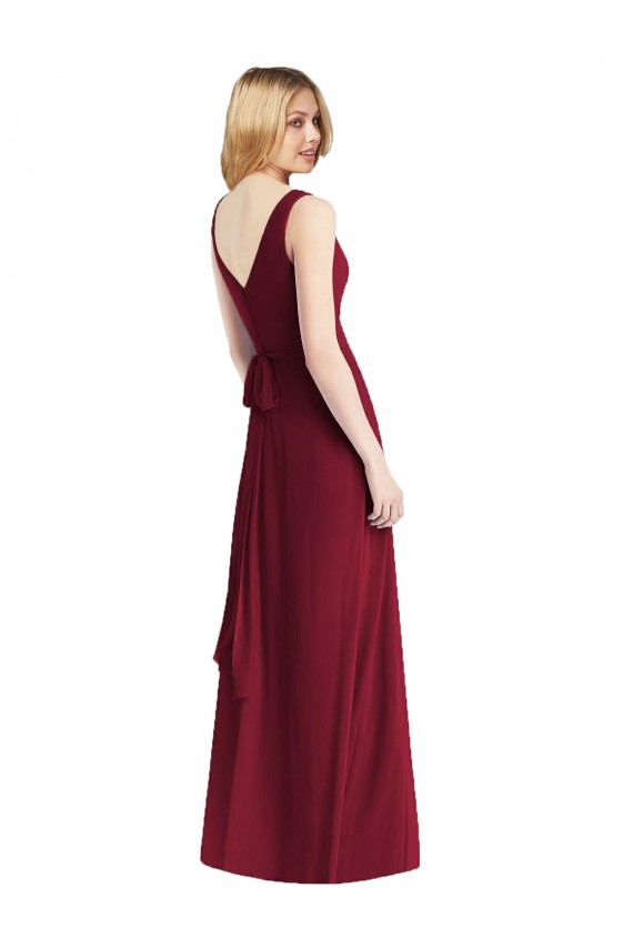Chiffon V-Back Long Floor Length V-Neck Burgundy A-Line Bridesmaid Dress Sudbury