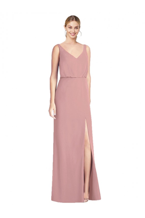 Soft Chiffon V-Back Long V-Neck Dusty Pink Mermaid Bridesmaid Dress Sudbury