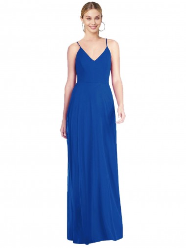 Soft Chiffon Criss Cross Back Long Spaghetti Straps A-Line Formal Dress / Bridesmaid Dress Sudbury