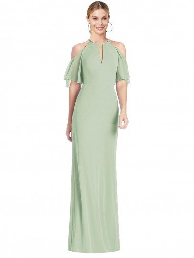 Soft Chiffon Long Halter Neck Mermaid Semi Formal Evening Dress / Bridesmaid Dress Sudbury