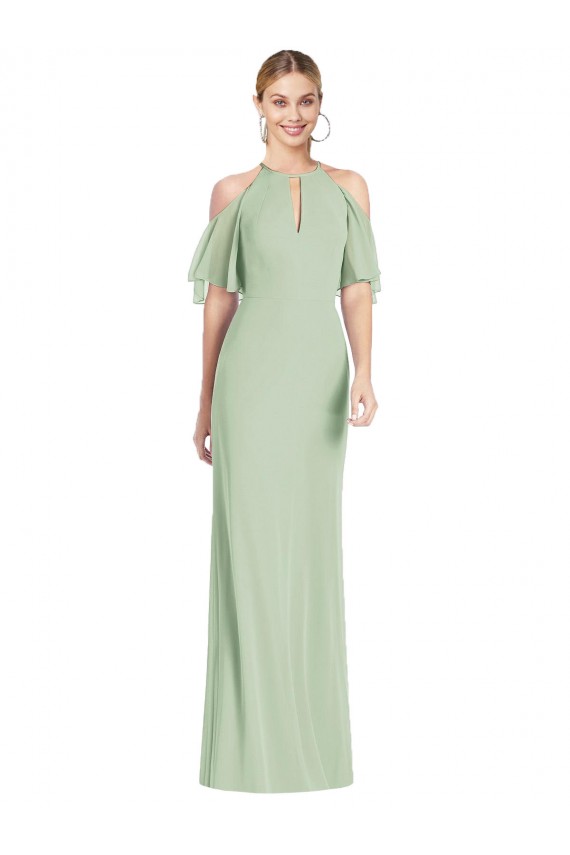 Soft Chiffon Long Halter Neck Mermaid Semi Formal Evening Dress / Bridesmaid Dress Sudbury