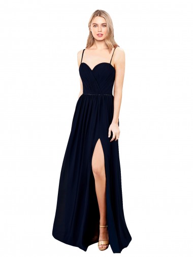 Soft Chiffon Long Spaghetti Straps Dark Navy A-Line Formal Evening Gown / Bridesmaid Dress Sudbury