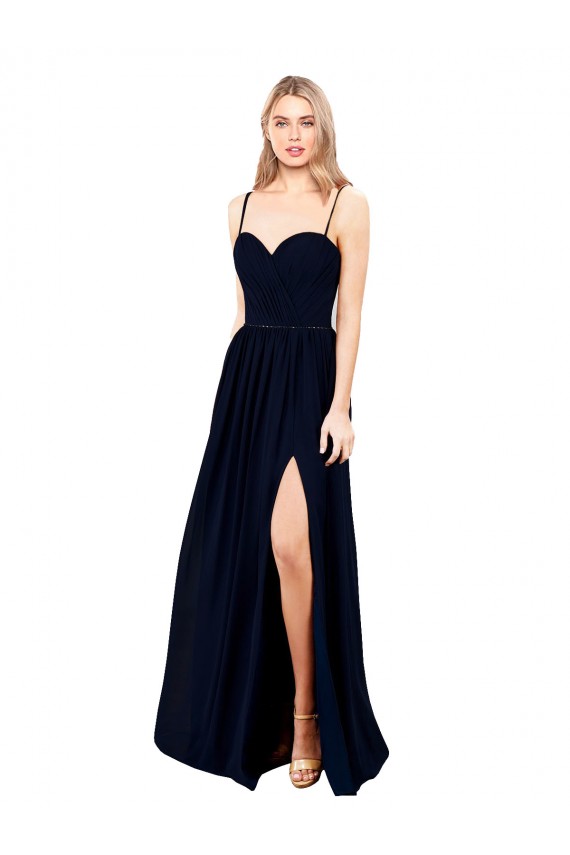 Soft Chiffon Long Spaghetti Straps Dark Navy A-Line Formal Evening Gown / Bridesmaid Dress Sudbury