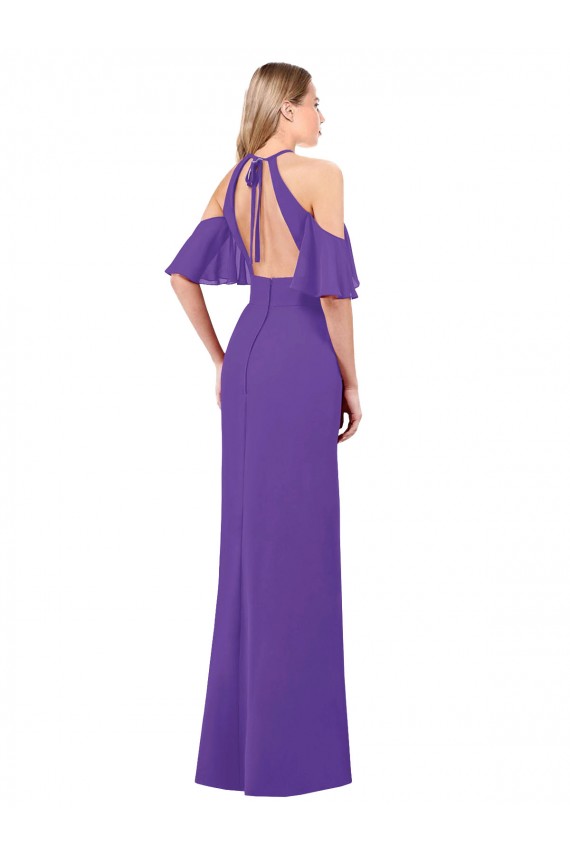 Soft Chiffon Open Back Long Halter Neck Purple A-Line Bridesmaid Dress Sudbury