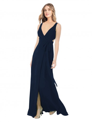 Chiffon Long V-Neck Dark Navy A-Line Bridesmaid Dress / Evening Dress Sudbury