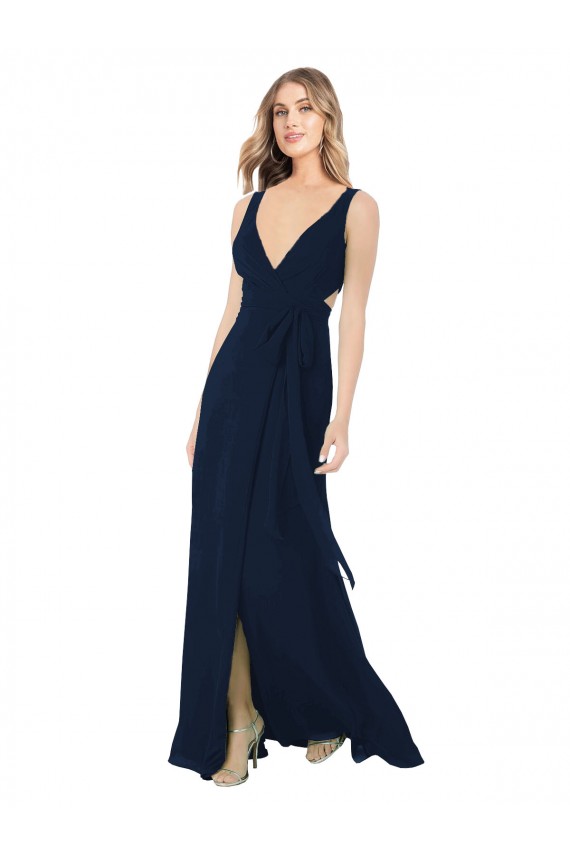 Chiffon Long V-Neck Dark Navy A-Line Bridesmaid Dress / Evening Dress Sudbury