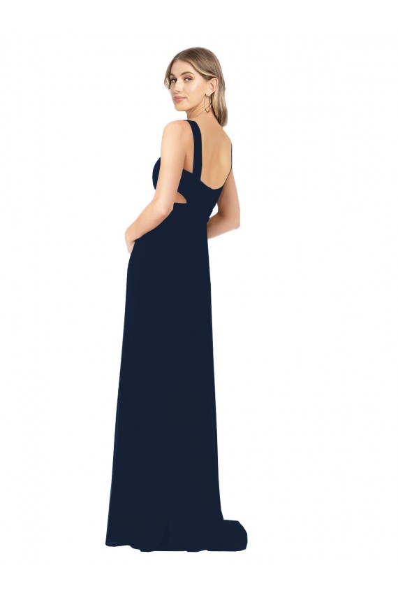 Chiffon Long V-Neck Dark Navy A-Line Bridesmaid Dress / Evening Dress Sudbury