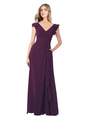 Soft Chiffon Long V-Neck Grape A-Line Formal Dress / Bridesmaid Dress Sudbury