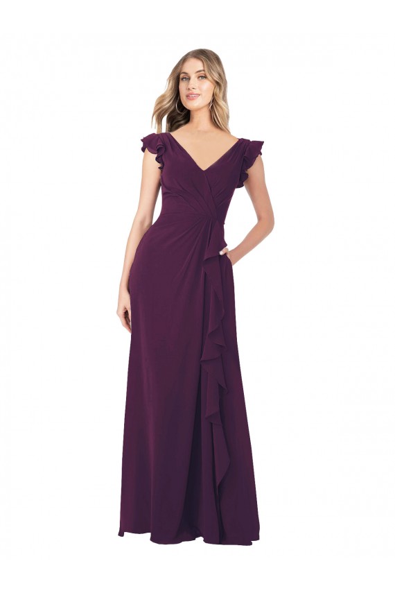 Soft Chiffon Long V-Neck Grape A-Line Formal Dress / Bridesmaid Dress Sudbury