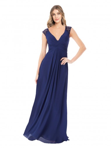 Soft Chiffon Keyhole Back Long V-Neck Sapphire A-Line Bridesmaid Dress Sudbury