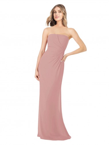 Soft Chiffon Long Strapless Dusty Pink Sheath Bridesmaid Dress Sudbury