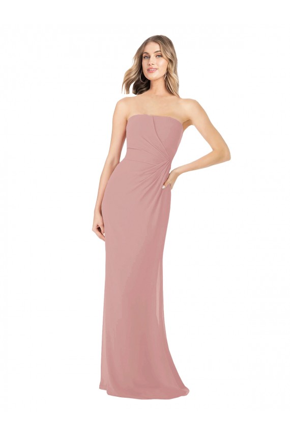 Soft Chiffon Long Strapless Dusty Pink Sheath Bridesmaid Dress Sudbury