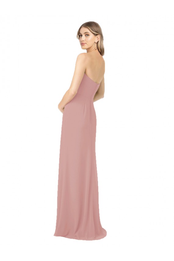 Soft Chiffon Long Strapless Dusty Pink Sheath Bridesmaid Dress Sudbury