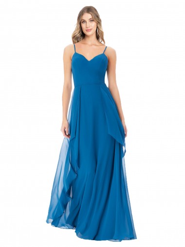 Soft Chiffon Long Spaghetti Straps Peacock Blue A-Line Bridesmaid Dress Sudbury