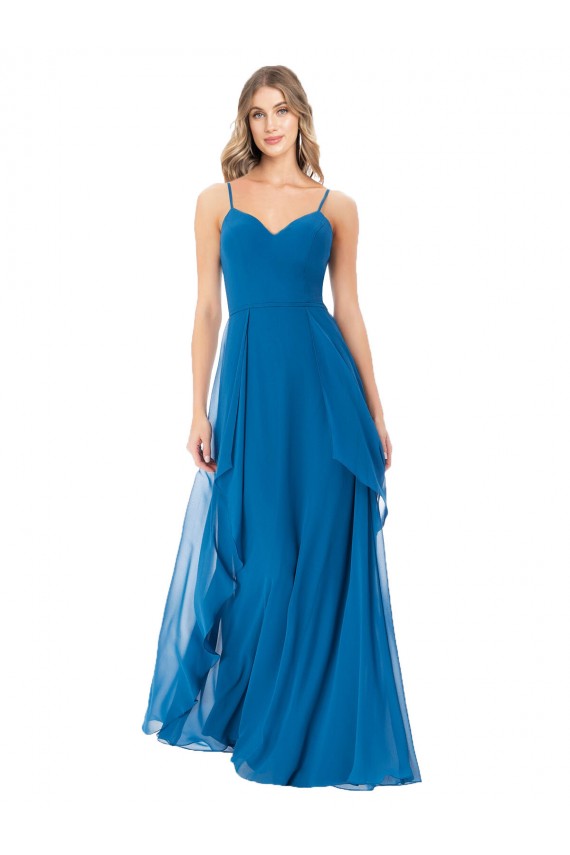 Soft Chiffon Long Spaghetti Straps Peacock Blue A-Line Bridesmaid Dress Sudbury