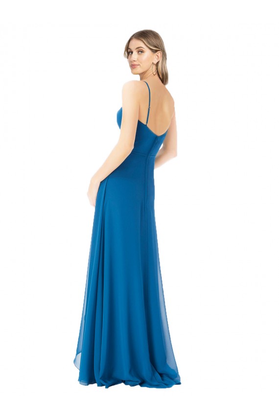 Soft Chiffon Long Spaghetti Straps Peacock Blue A-Line Bridesmaid Dress Sudbury
