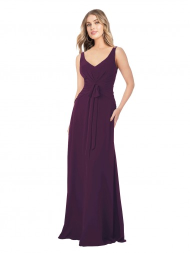 Chiffon Long Floor Length V-Neck Grape A-Line Bridesmaid Dress Sudbury