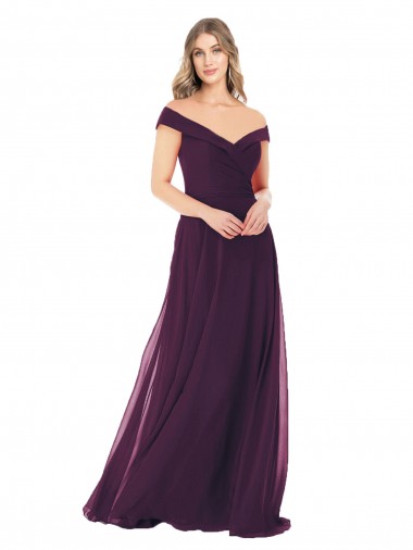 Soft Chiffon Long Off the Shoulder Grape A-Line Bridal Party Dress Sudbury