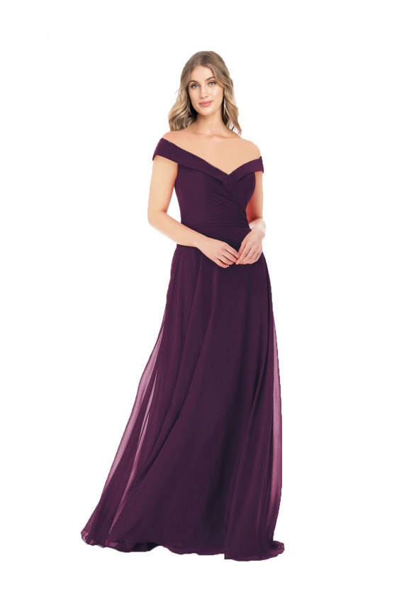 Soft Chiffon Long Off the Shoulder Grape A-Line Bridal Party Dress Sudbury