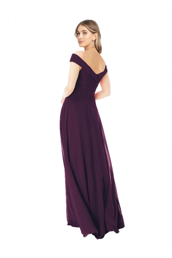 Soft Chiffon Long Off the Shoulder Grape A-Line Bridal Party Dress Sudbury