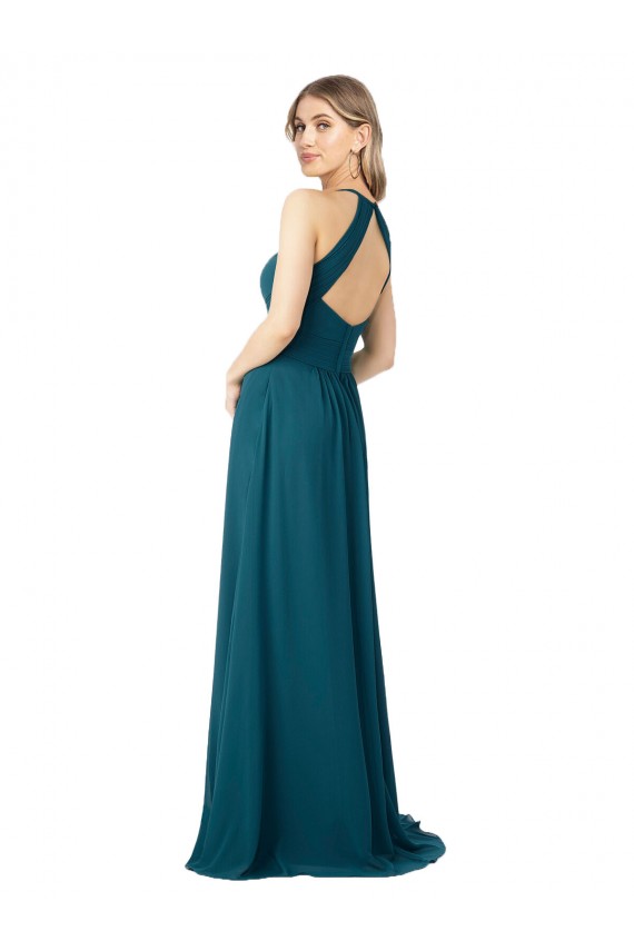 Soft Chiffon Open Back Long High Neck A-Line Bridesmaid Dress Sudbury