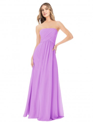 Soft Chiffon Long Strapless Violet A-Line Bridesmaid Dress Sudbury