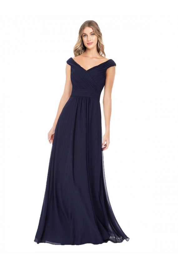 Soft Chiffon Long Off the Shoulder Dark Navy A-Line Evening Dress / Bridesmaid Dress Sudbury