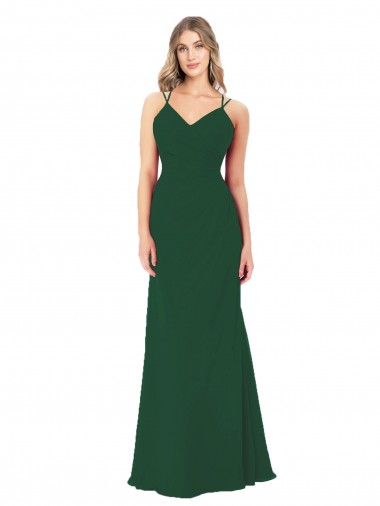 Soft Chiffon Long V-Neck Dark Green A-Line Bridesmaid Dress Sudbury