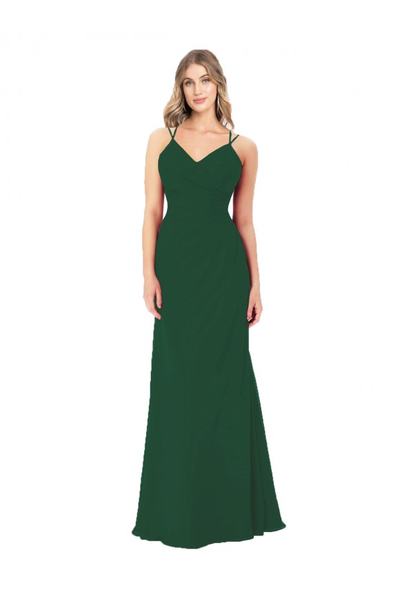 Soft Chiffon Long V-Neck Dark Green A-Line Bridesmaid Dress Sudbury