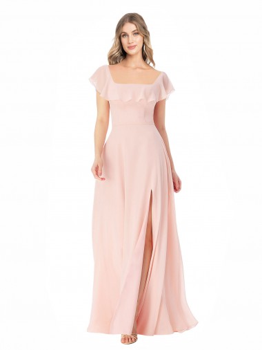 Soft Chiffon Long Square Neck A-Line Formal Dress / Bridesmaid Dress Sudbury