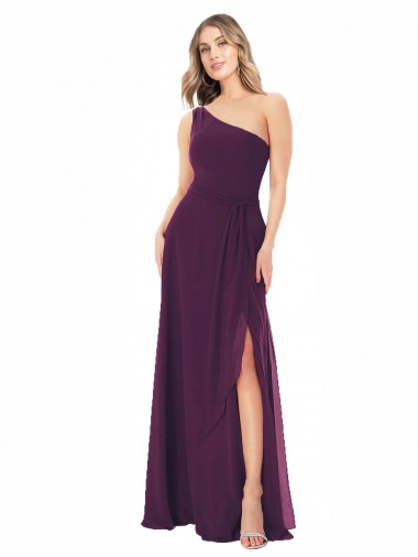 Soft Chiffon Long One Shoulder Grape A-Line Formal Dress / Bridesmaid Dress Sudbury