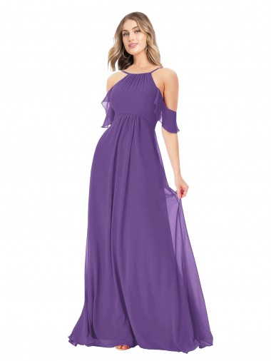 Soft Chiffon Long Off the Shoulder Plum Purple A-Line Bridesmaid Dress Sudbury