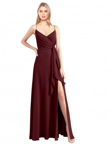 Chiffon Low Back Long Floor Length Spaghetti Straps A-Line Bridesmaid Dress Sudbury