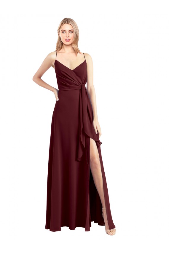 Chiffon Low Back Long Floor Length Spaghetti Straps A-Line Bridesmaid Dress Sudbury