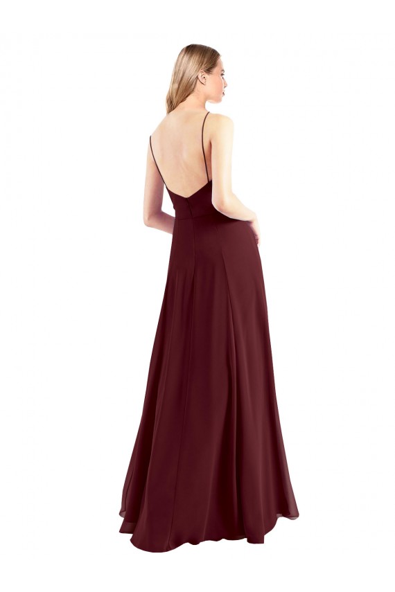 Chiffon Low Back Long Floor Length Spaghetti Straps A-Line Bridesmaid Dress Sudbury