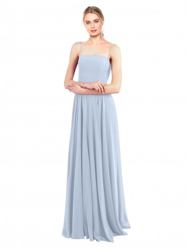 Soft Chiffon Low Back Long Spaghetti Straps Light Sky Blue A-Line Bridesmaid Dress Sudbury