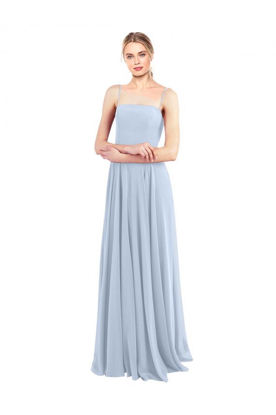 Soft Chiffon Low Back Long Spaghetti Straps Light Sky Blue A-Line Bridesmaid Dress Sudbury