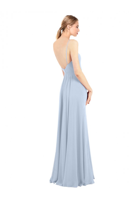 Soft Chiffon Low Back Long Spaghetti Straps Light Sky Blue A-Line Bridesmaid Dress Sudbury