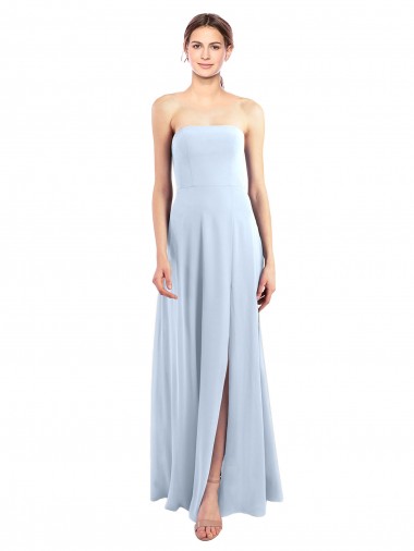 Soft Chiffon Long Strapless Light Sky Blue A-Line Bridesmaid Dress Sudbury