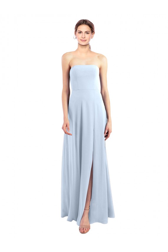 Soft Chiffon Long Strapless Light Sky Blue A-Line Bridesmaid Dress Sudbury