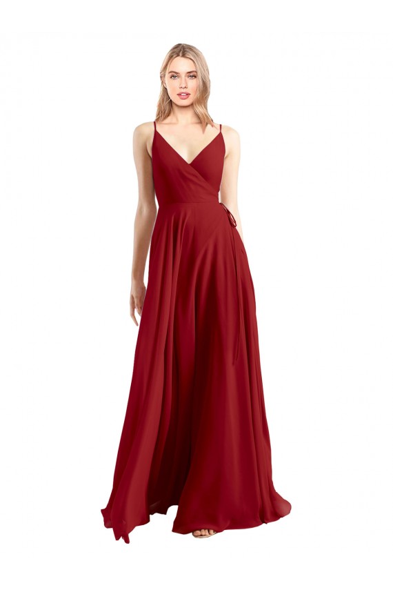 Luxe Chiffon V-Back Long Spaghetti Straps A-Line Bridesmaid Dress Sudbury