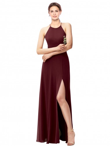 Soft Chiffon Criss Cross Back Long Halter Neck A-Line Bridesmaid Dress Sudbury