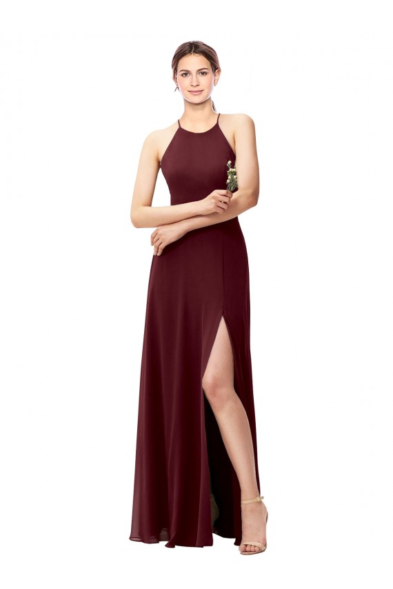 Soft Chiffon Criss Cross Back Long Halter Neck A-Line Bridesmaid Dress Sudbury