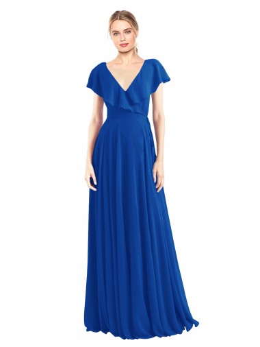 Soft Chiffon V-Back Long V-Neck Royal Blue A-Line Bridesmaid Dress Sudbury