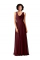 Soft Chiffon V-Back Long Cowl Neck Burgundy Gold A-Line Bridesmaid Dress Sudbury